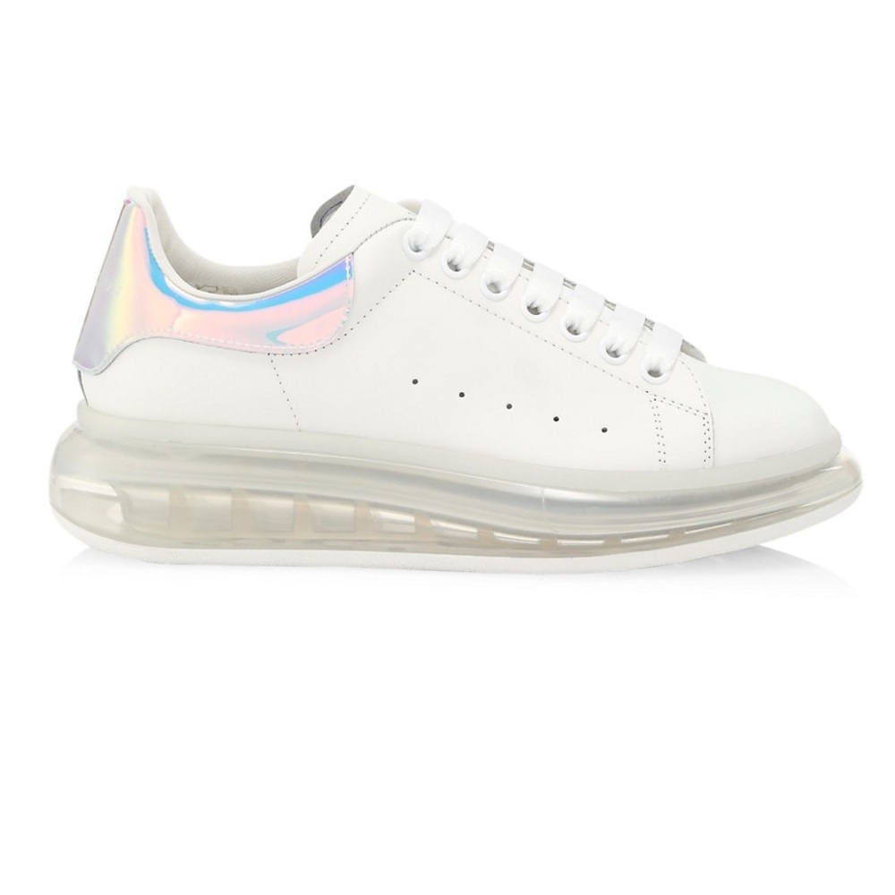 Alexander McQueen Men's Oversized Gel Sole Leather Platform Sneakers White Multi